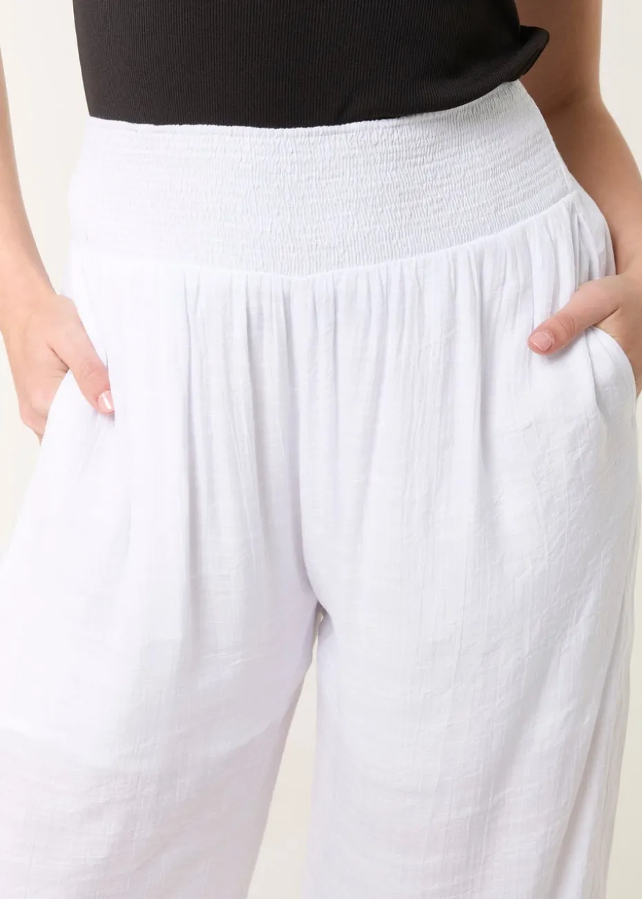 Blue Vanilla White Shirred Trouser