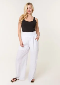 Blue Vanilla White Shirred Trouser