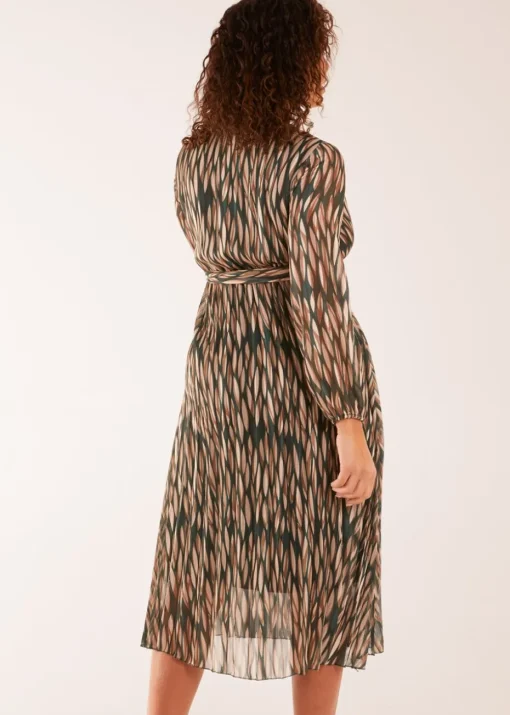 Blue Vanilla Wrap Over Metallic Vertical Print Dress