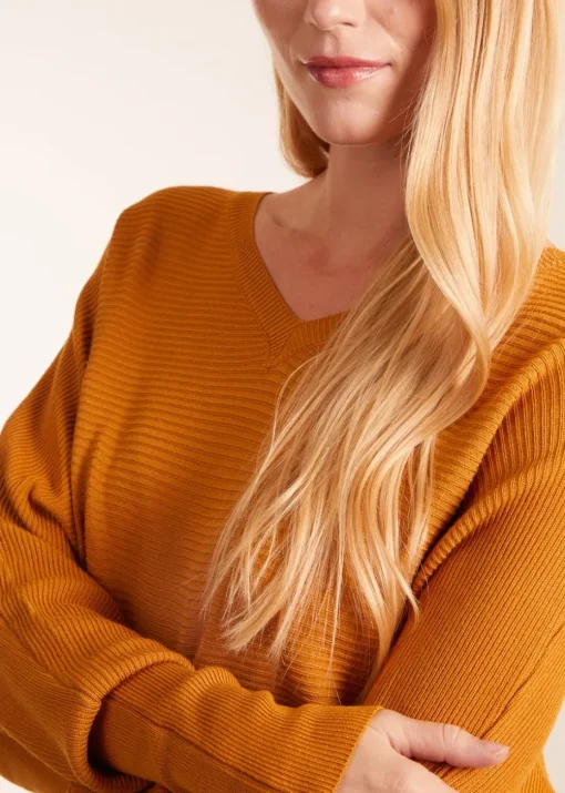 Blue Vanilla Yellow Ribbed V-Neck Jumper