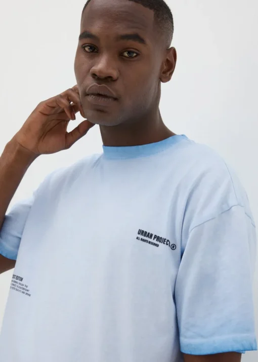 Blue Washed Slogan T-Shirt