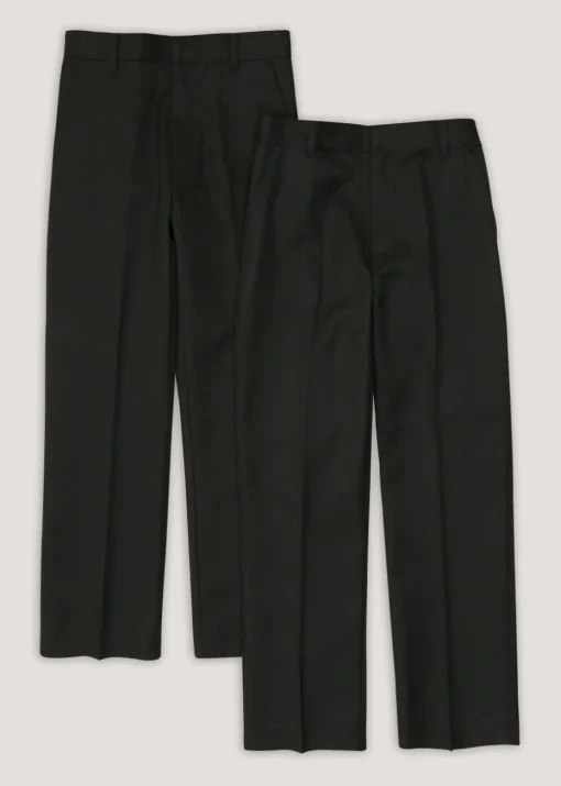 Boys 2 Pack Black Classic Fit Long Length School Trousers (3-16yrs)