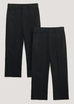 Boys 2 Pack Black Classic Fit & Generous Fit School Trousers (6-16yrs)
