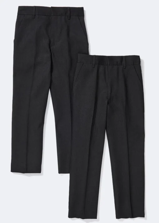 Boys 2 Pack Charcoal Slim Fit School Trousers (3-16yrs)