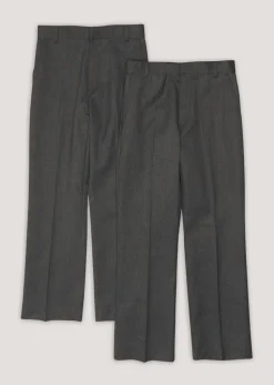 Boys 2 Pack Grey Classic Fit Longer Length School Trousers (3-13yrs)