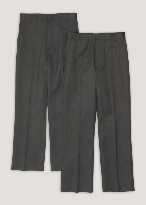 Boys 2 Pack Grey Classic Fit Longer Length School Trousers (3-13yrs)