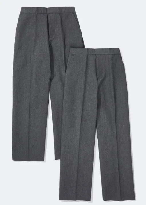 Boys 2 Pack Grey Pull On School Trousers (3-11yrs)