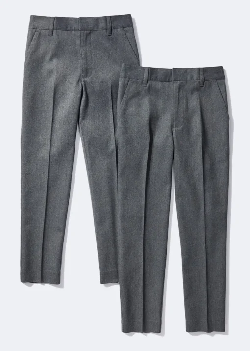 Boys 2 Pack Grey Skinny Fit School Trousers (6-13yrs)