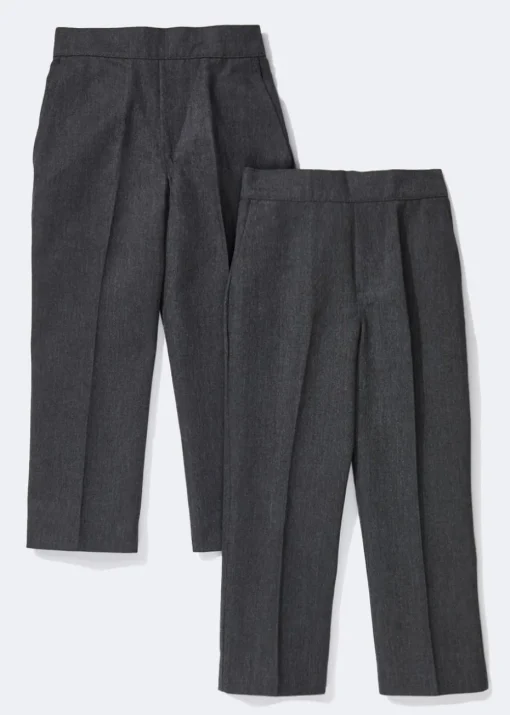 Boys 2 Pack Grey Slim Fit School Trousers (3-13yrs)
