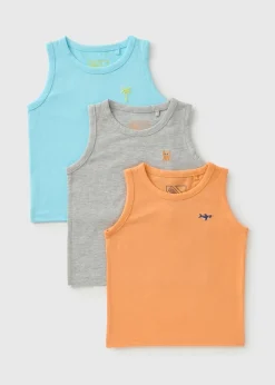 Boys 3 Pack Orange/Blue/Grey Embroidered Vests (1-7yrs)