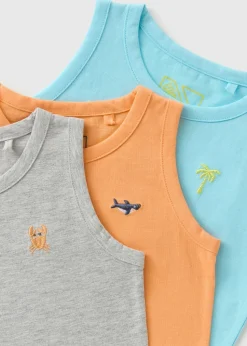 Boys 3 Pack Orange/Blue/Grey Embroidered Vests (1-7yrs)