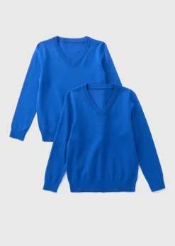 Boys 2 Pack Royal Blue V Neck Knit School Jumper (3-13yrs)