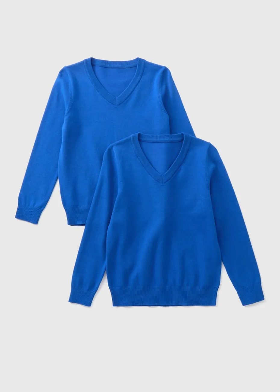 Boys 2 Pack Royal Blue V Neck Knit School Jumper (3-13yrs)