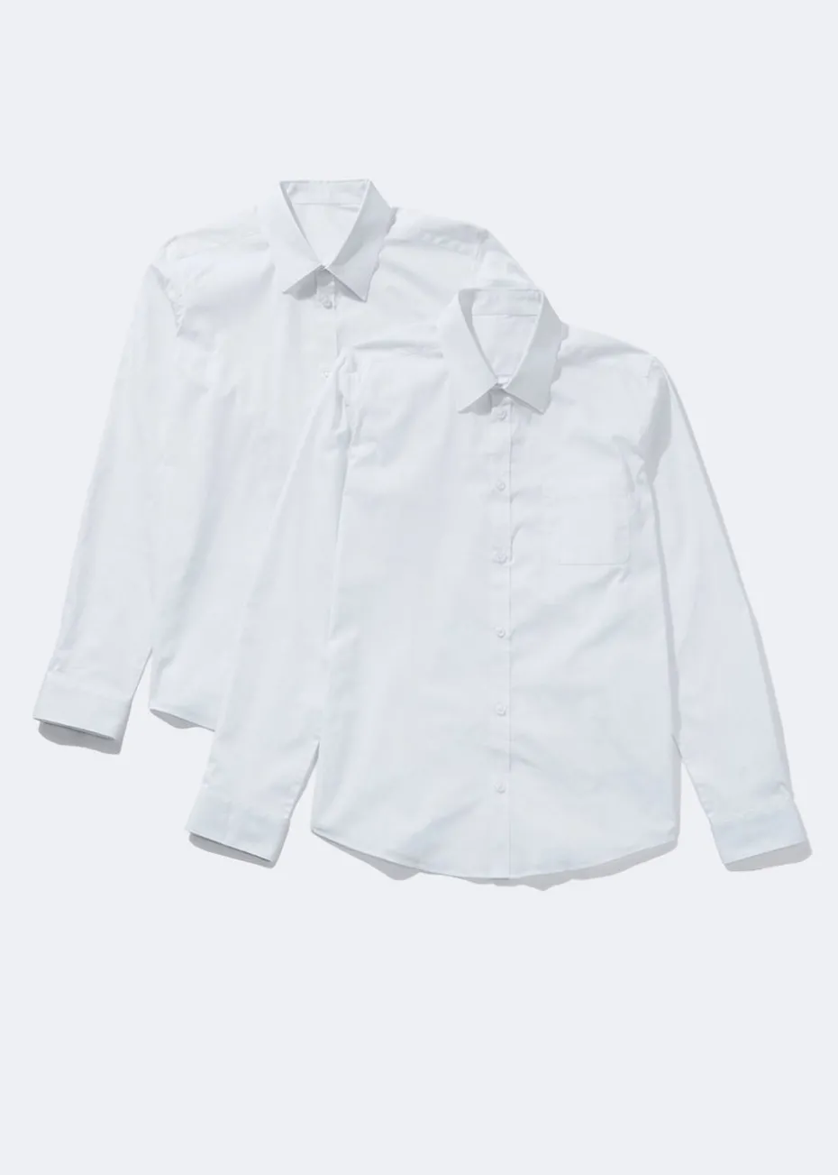 Boys 2 Pack White Skinny Stretch School Shirts (8-16yrs)