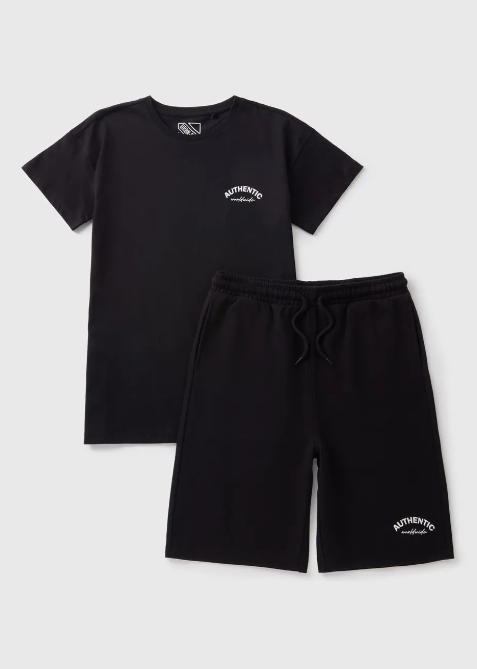 Boys Black Authentic Top & Shorts Set (7-15yrs)