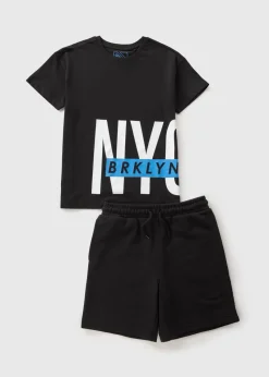 Boys Black Brooklyn T-Shirt & Shorts Set (7-15yrs)