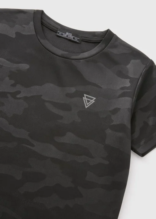 Boys Black Camo Jacquard T-Shirt (7-15yrs)