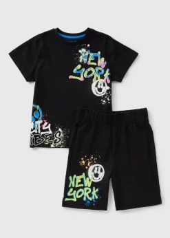 Boys Black Graffiti Pyjama Set (7-13yrs)