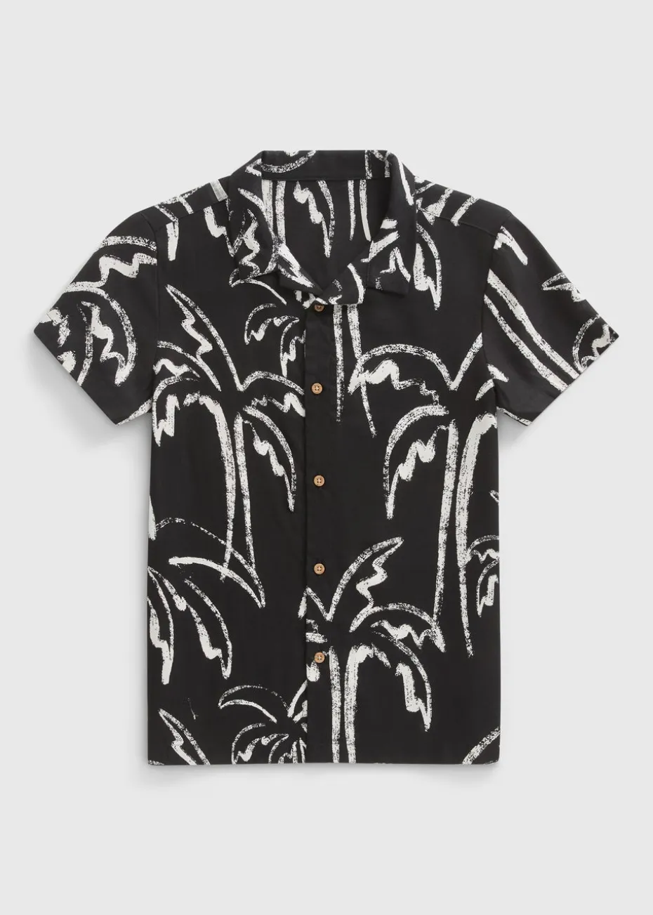 Boys Black Monochrome Palm Tree Shirt (7-15yrs)