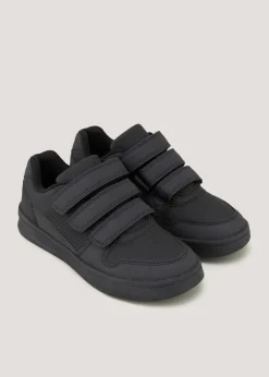 Boys Black Triple Strap School Shoes (Younger 10-Older 6)