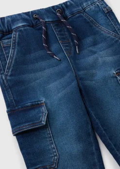 Boys Blue Knit Cuffed Cargo Jeans (1-7yrs)