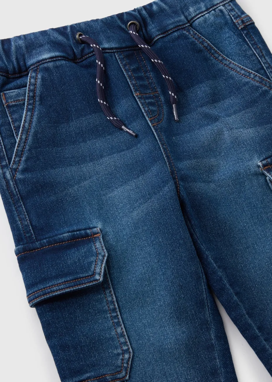 Boys Blue Knit Cuffed Cargo Jeans (1-7yrs)