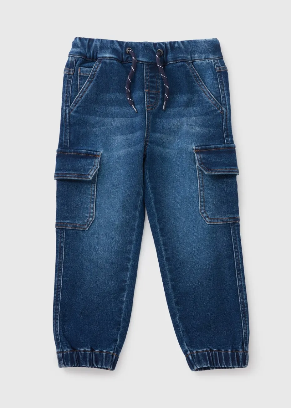 Boys Blue Knit Cuffed Cargo Jeans (1-7yrs)