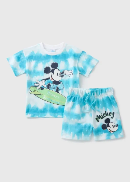 Boys Blue Mickey Mouse Tie Dye Top & Shorts Set (1-7yrs)