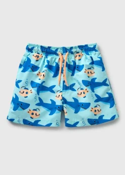 Boys Blue Shark & Fish Swim Shorts (1-7yrs)