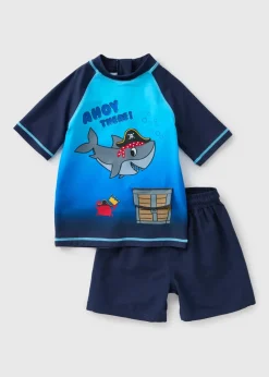 Boys Blue Shark Rash Vest & Short Set (1-7yrs)