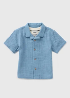 Boys Blue Stripe T-Shirt & Shirt Set (1-7yrs)