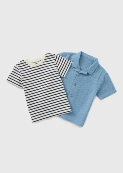 Boys Blue Stripe T-Shirt & Shirt Set (1-7yrs)