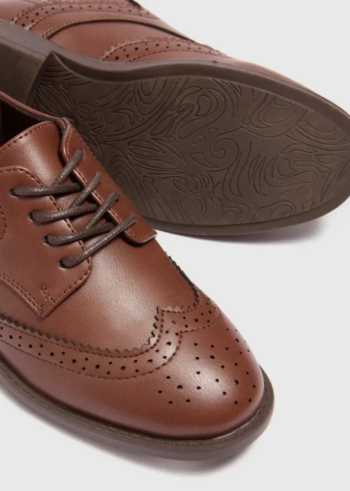 Boys Brown Faux Leather Brogue Shoes (Younger 8-Older 2)