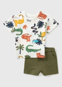 Boys Ecru Safari Print T-Shirt & Shorts Set (1-7yrs)