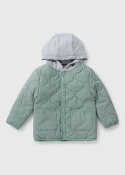 Boys Green Quilted Jersey Hooded Jacket (1-7yrs)