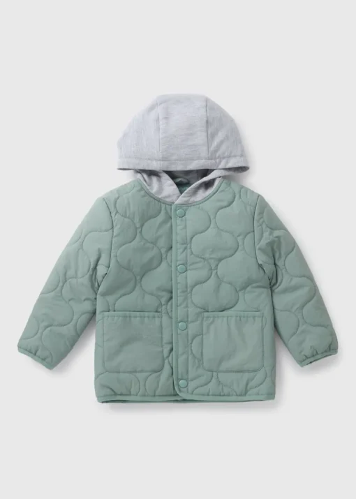 Boys Green Quilted Jersey Hooded Jacket (1-7yrs)