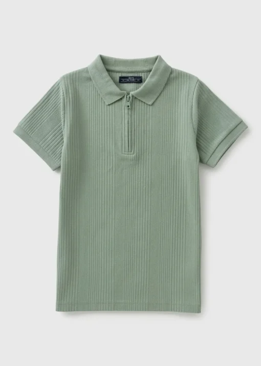 Boys Green Ribbed Polo Top (7-15yrs)