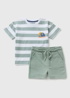 Boys Green Stripe Beach Life T-Shirt & Shorts Set (1-7yrs)