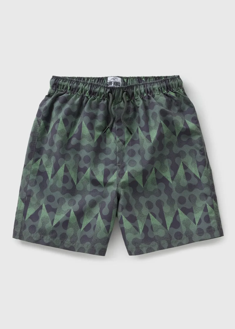 Boys Khaki Geometric Swim Shorts (7-15yrs)