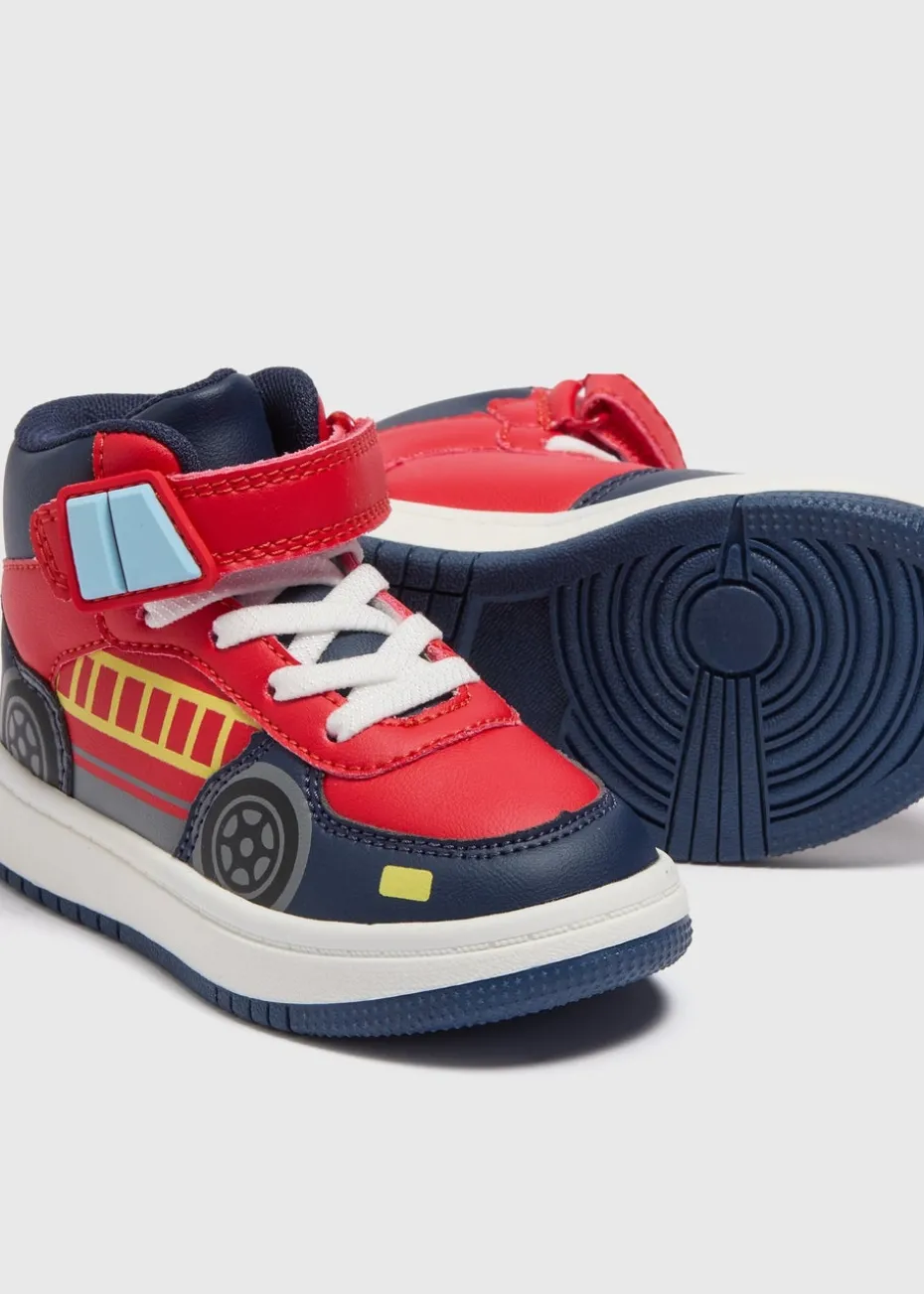 Boys Navy Fire Engine High Top Trainers (Younger 4-12)