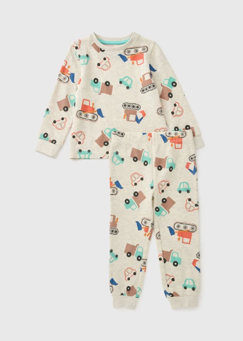 Boys Oatmeal Transport Waffle Pyjama Set (1-7yrs)