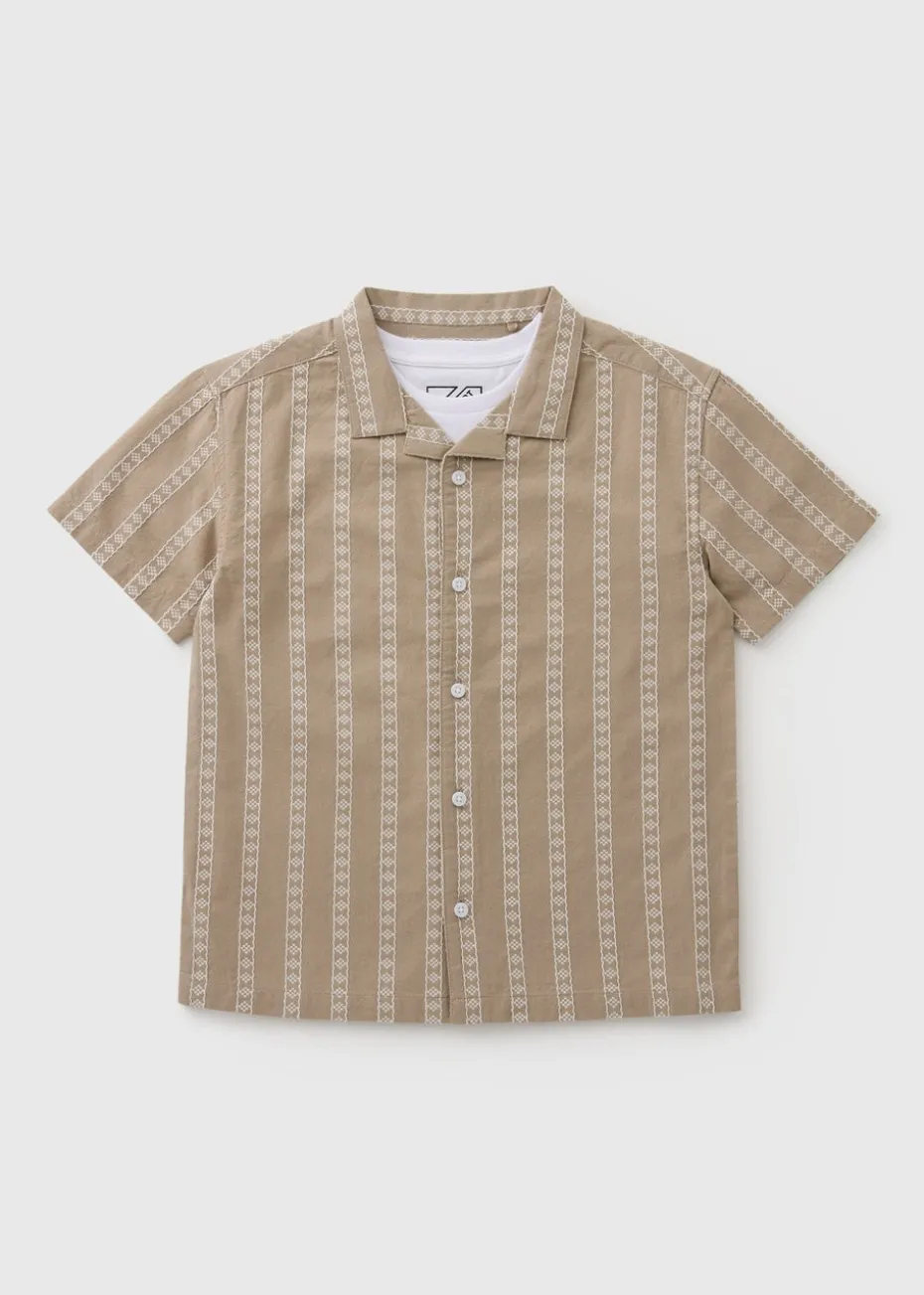 Boys Stone Textured Shirt & T-Shirt Set