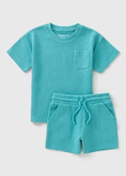 Boys Teal Waffle Top & Shorts Set (1-7yrs)