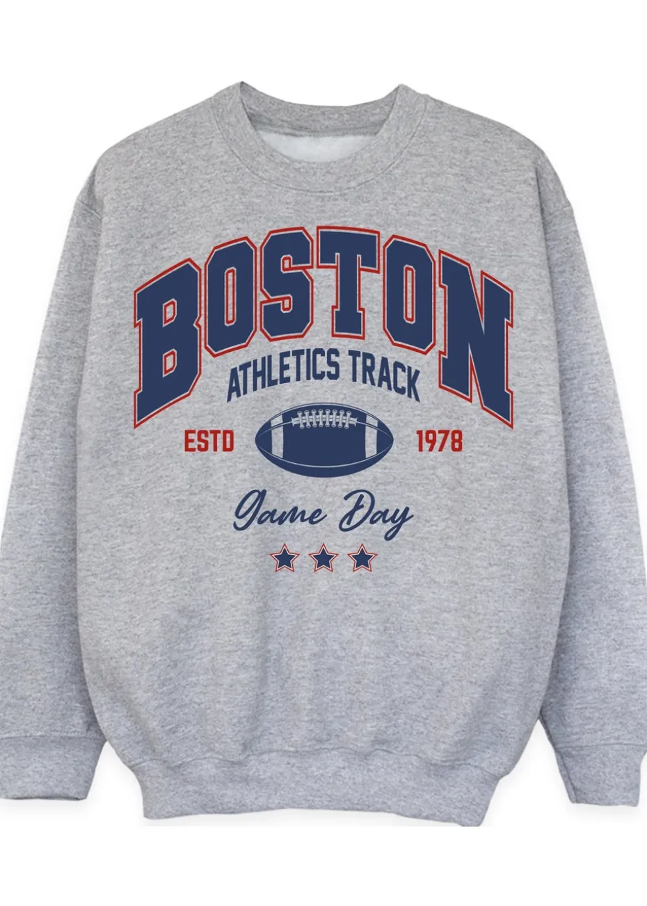 Brands In Boston Athletics Track Kids Heather Grey Sweatshirt (3-13 Years)