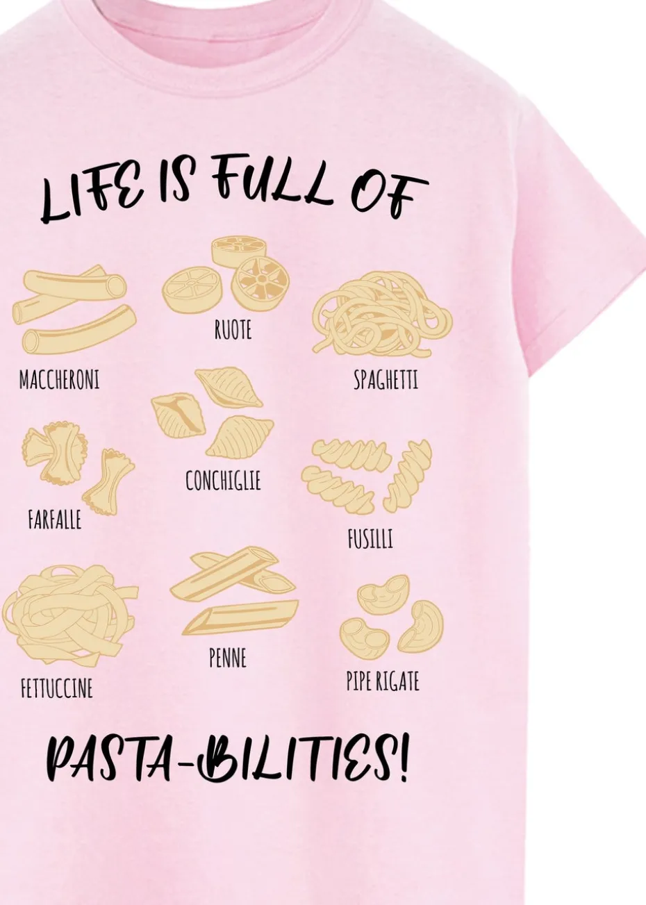 Brands In Life Is Full Of Pasta-bilities Pink Boyfriend Fit Graphic T-Shirt