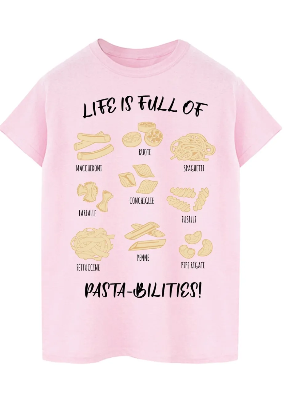 Brands In Life Is Full Of Pasta-bilities Pink Boyfriend Fit Graphic T-Shirt