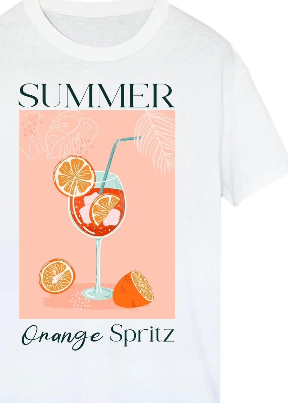 Brands In Summer Orange Spritz White Boyfriend Fit Graphic T-Shirt