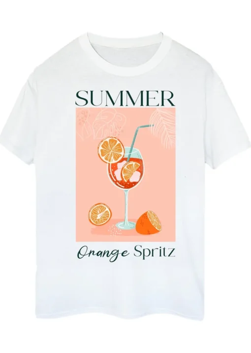 Brands In Summer Orange Spritz White Boyfriend Fit Graphic T-Shirt