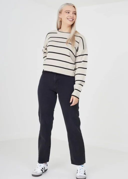 Brave Soul Beige Fine Stripe Lightweight Knitted Jumper