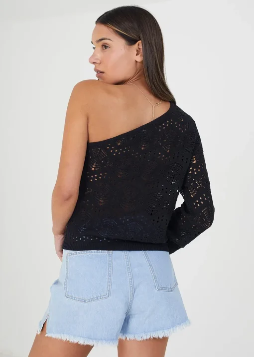 Brave Soul Black Asymmetric Off the Shoulder Jumper